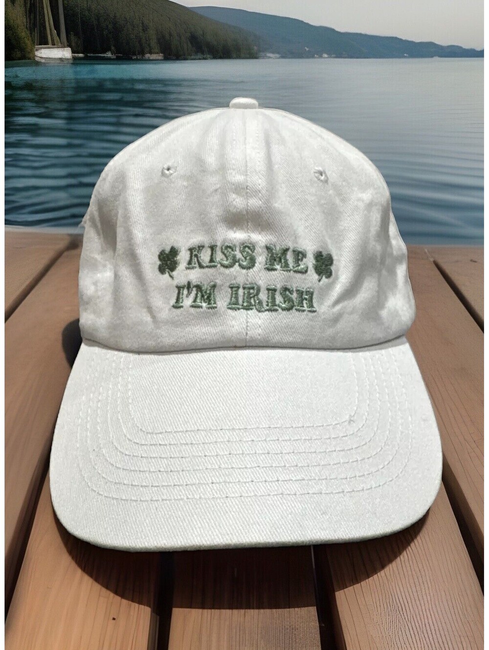 Kiss Me I’m Irish ☘️ St Patrick’s Day Leprechaun Ireland White Baseball Cap